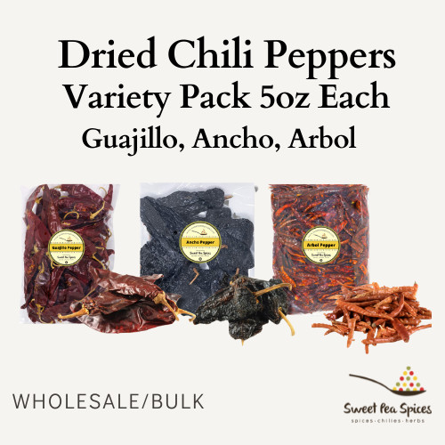 Dried Chili Peppers Variety Pack 5oz Each – Ancho, Arbol & Guajillo Chiles