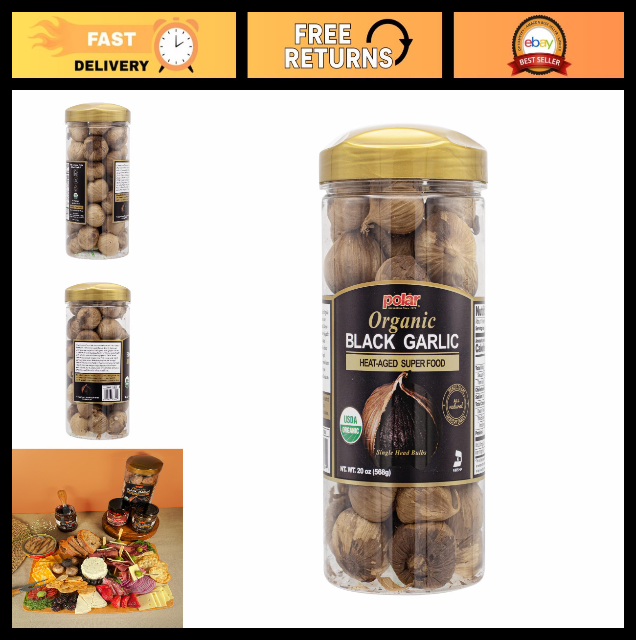 Organic Black Garlic Whole Bulbs 20 oz – Easy Peel, All Natural, Healthy Snack