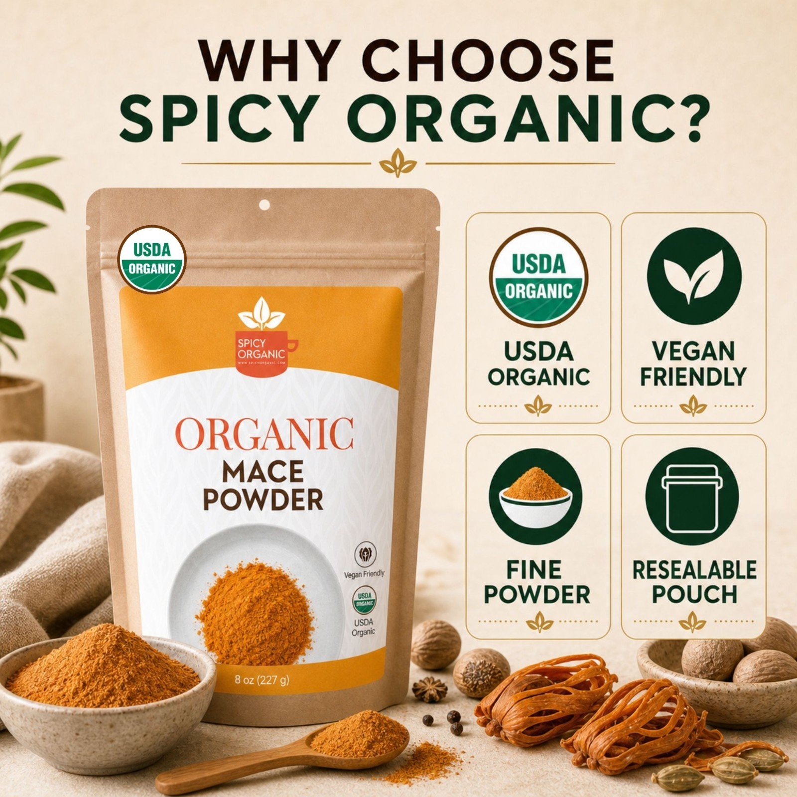 Spicy Organic Ground Mace Powder 10 lbs | USDA Organic