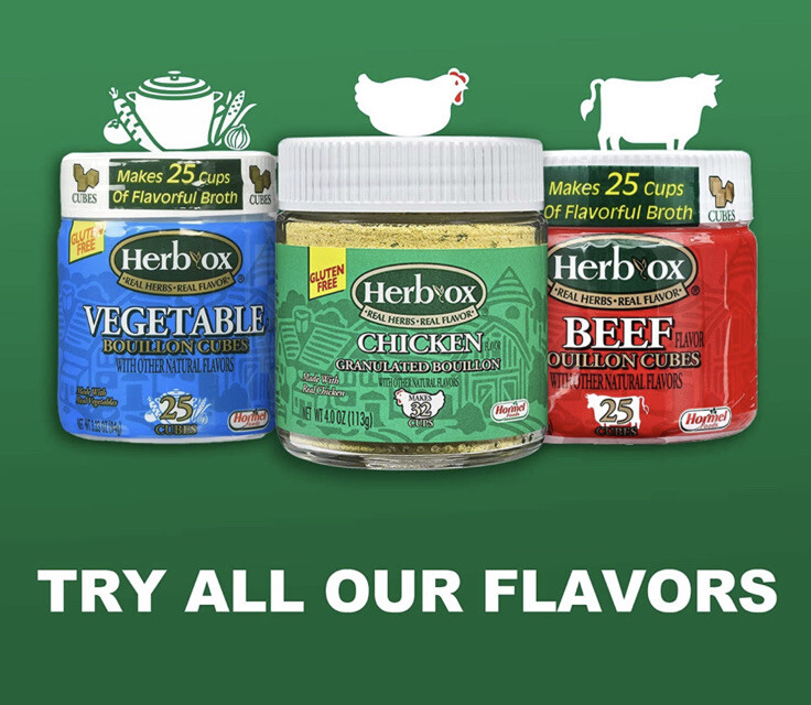 4x Herb Ox Beef Bouillon Cubes 3.25 Oz – 25 Cubes Per Jar (Total = 100 Cubes)
