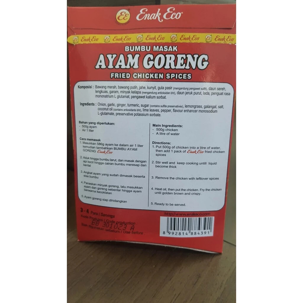 Enak Eco, Indonesian Seasoning, Bumbu Masak, Ayam Goreng, 80g (Pack of 1)