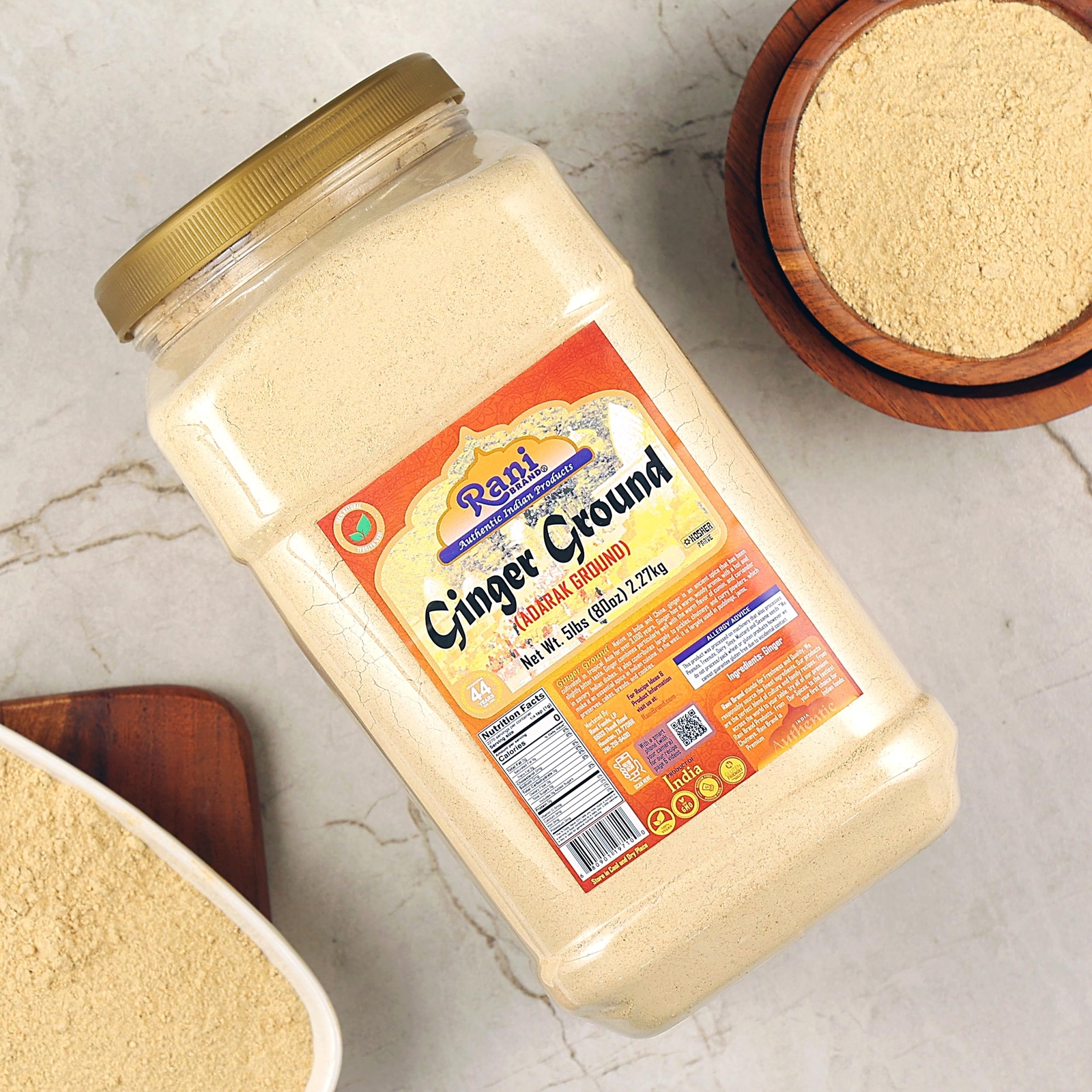 Rani Ginger (Adarak) Powder Ground, Spice 80oz (5lbs) 2.27kg Bulk PET Jar