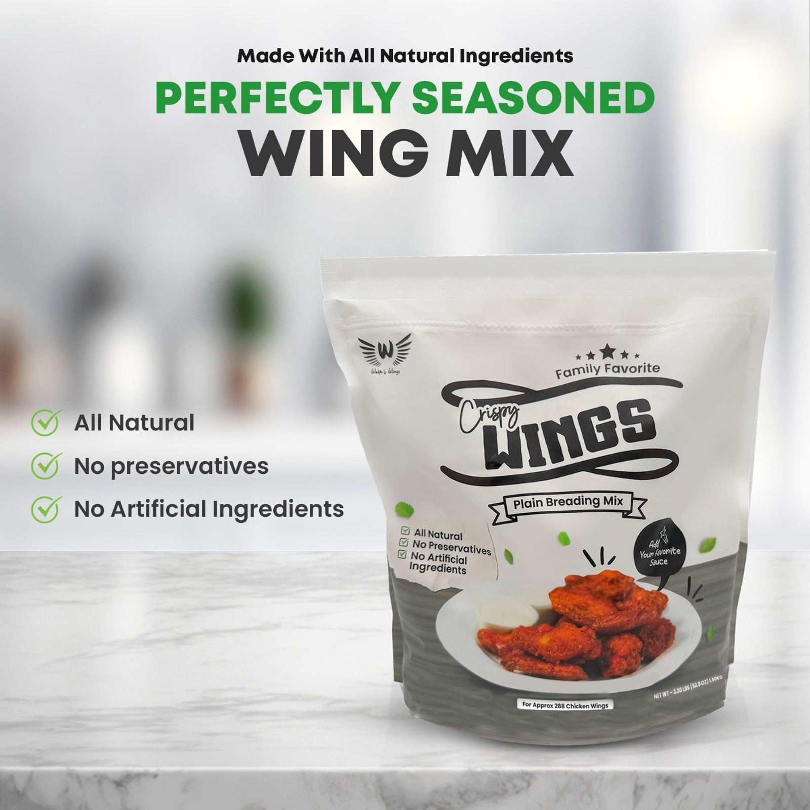 Wolfe’s Wings Crispy Chicken Fry Mix – All Natural, For Air & Oil Fry, 288 Wings