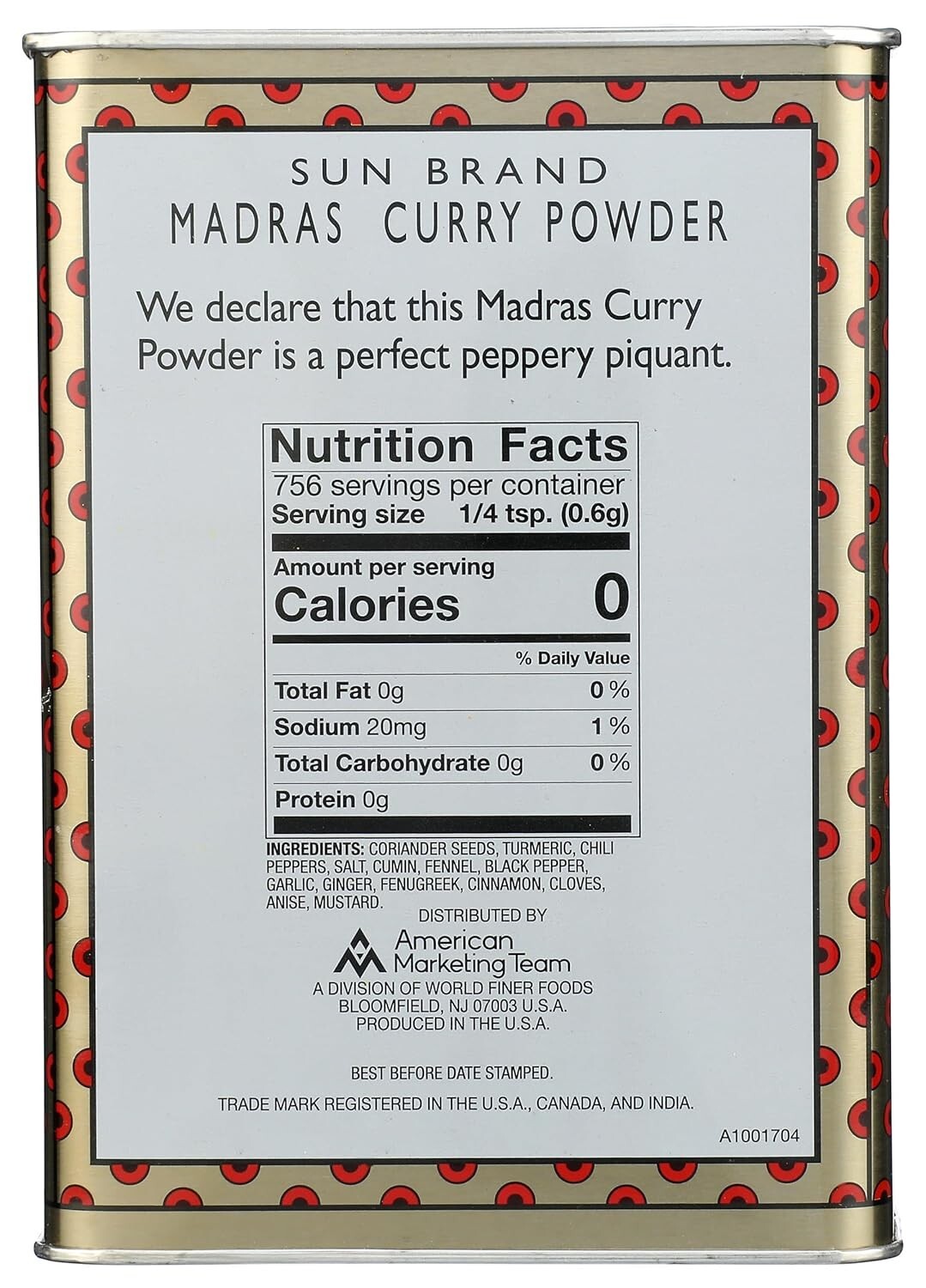 Sun Brand Madras Curry Powder, One Lb. Tin