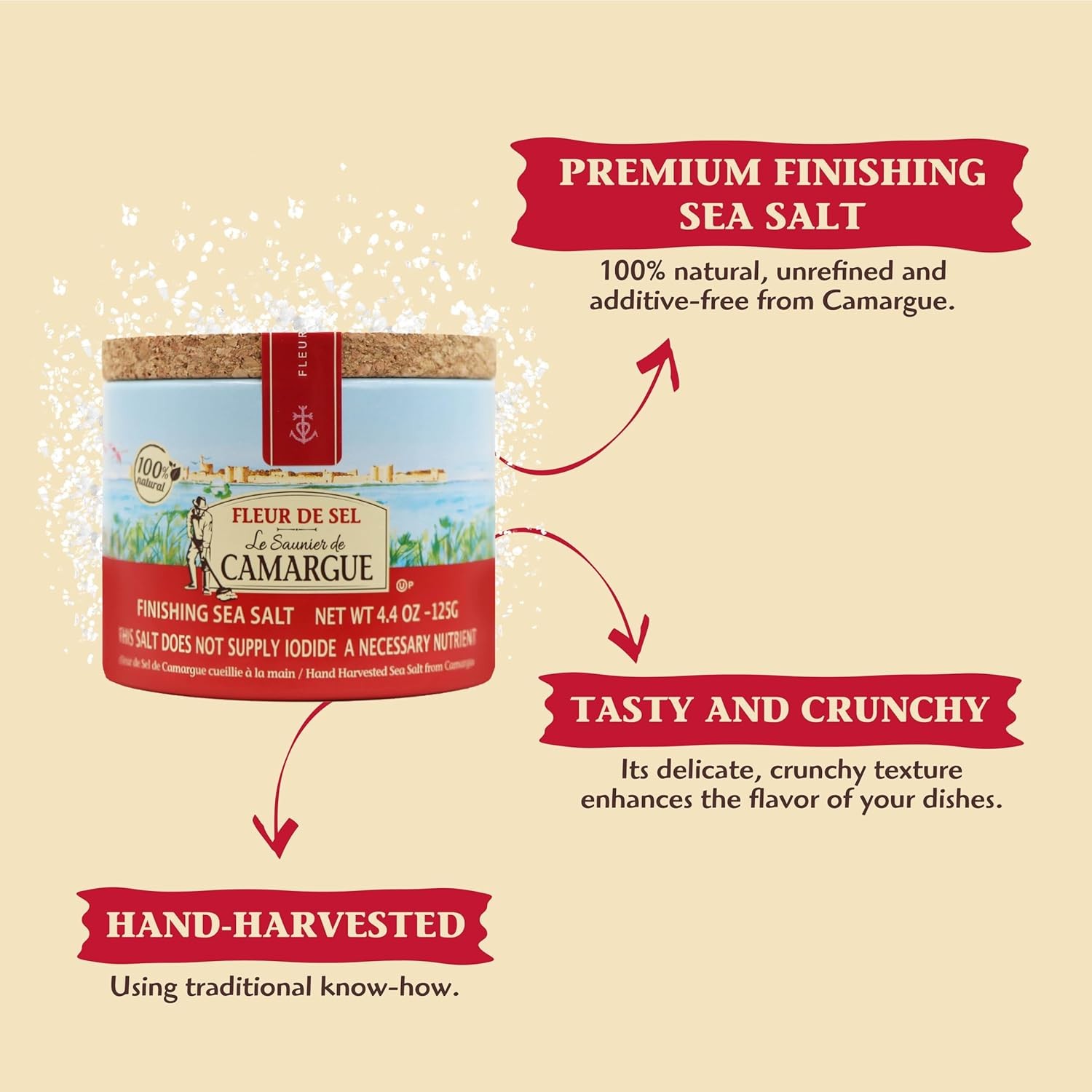 French Sea Salt Fleur de sel de Camargue by Le Saunier 4.4 oz