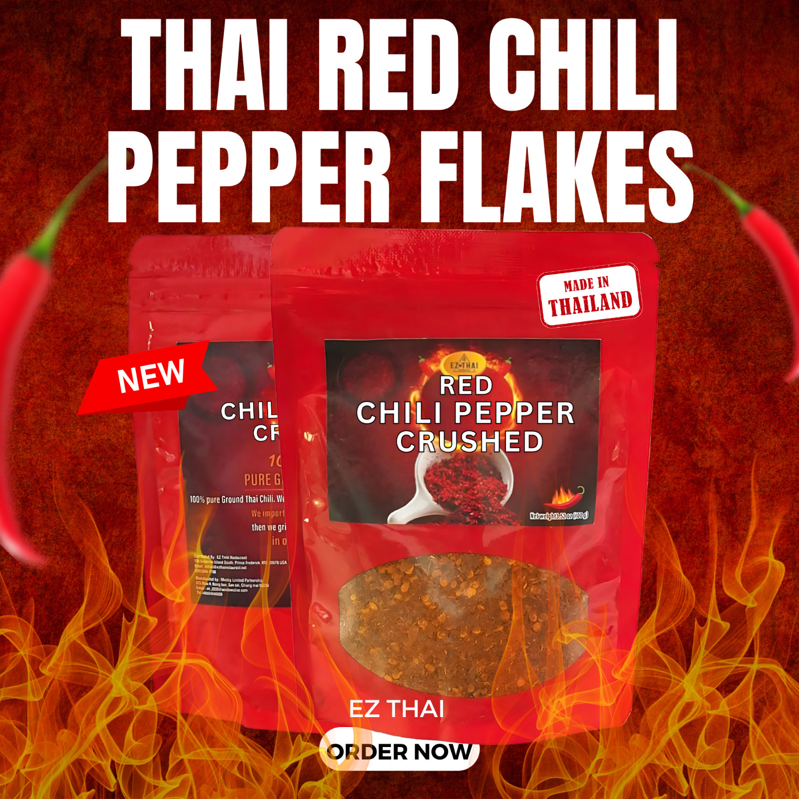 EZ THAI Red Chili Crushed Pepper Flakes 3.5oz Super Spicy Level Seasoning Spice