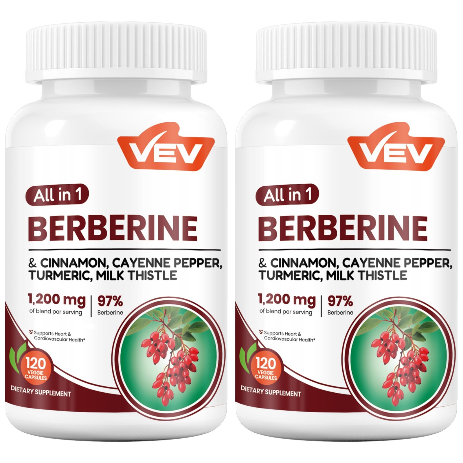 VEV Berberine Supplement with Ceylon Cinnamon for Daily 120 Count (Pack of 2)