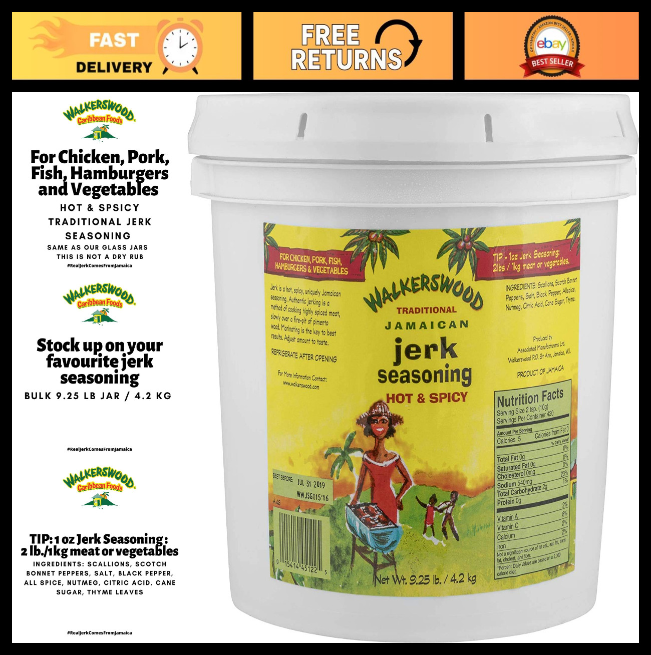 Authentic Jamaican Jerk Seasoning – Hot & Spicy, 128 Fl Oz – Bold Flavor for Gri