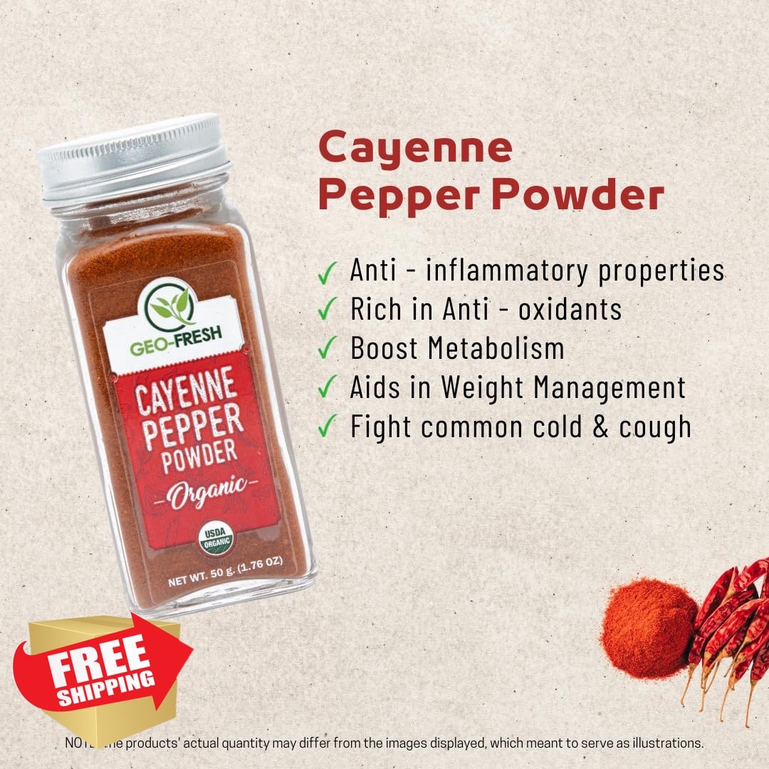 Geo-Fresh Organic Cayenne Pepper Powder, 1.76 oz (50g) – Spicy and Aromatic C…