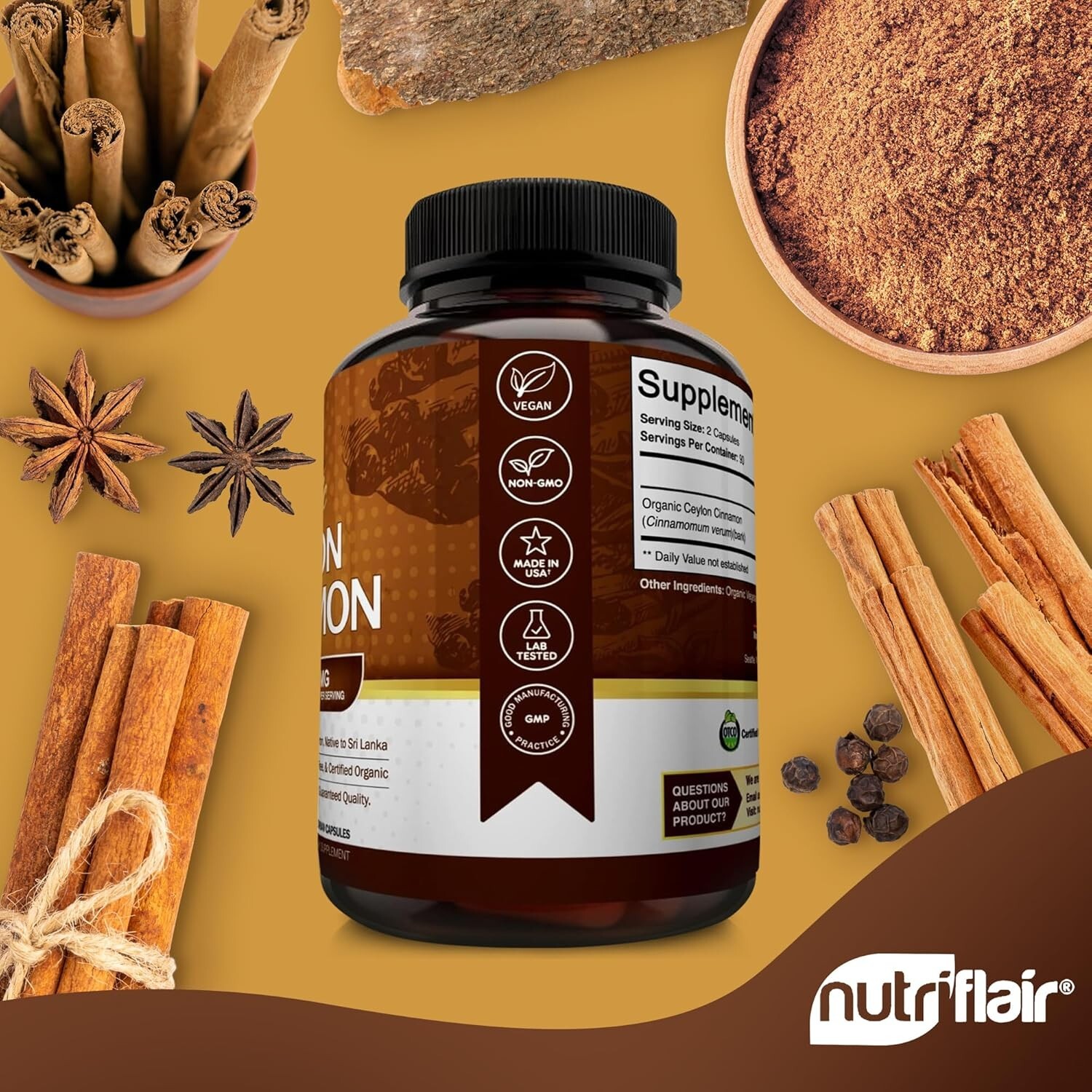 NutriFlair Organic Ceylon Cinnamon (100% Certified Organic Ceylon Cinnamon) 1200