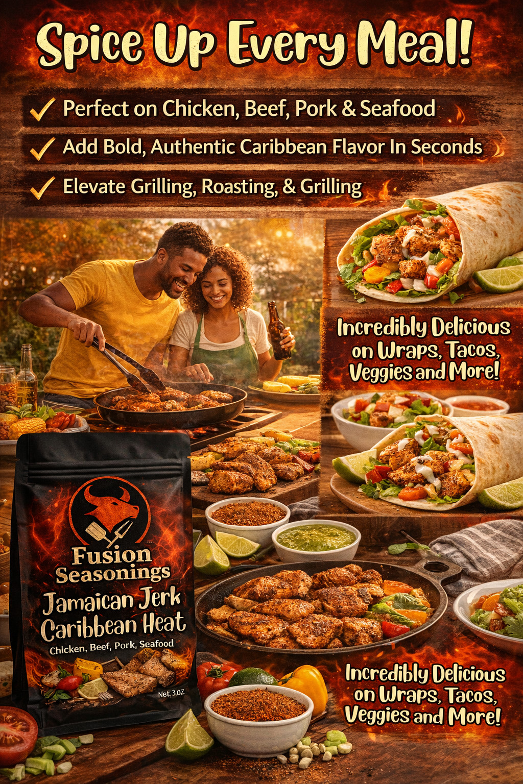 Jamaican Jerk Seasoning Fusion 2oz or 4oz | Shaker or Pouch | No MSG All Natural