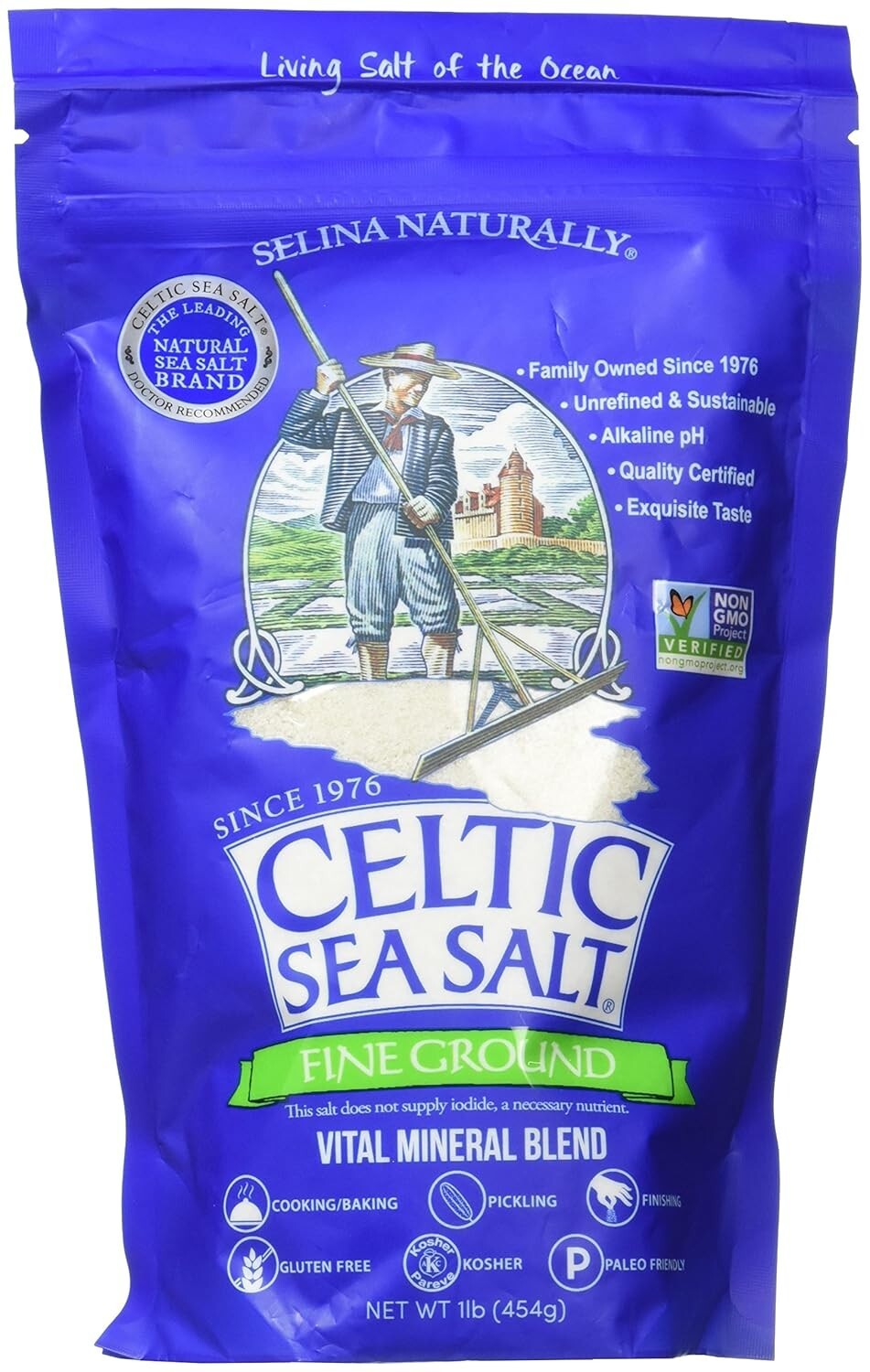 Fine Ground Sea Salt 16 oz Resealable Bag All-Purpose Cooking Baking Gluten-Free