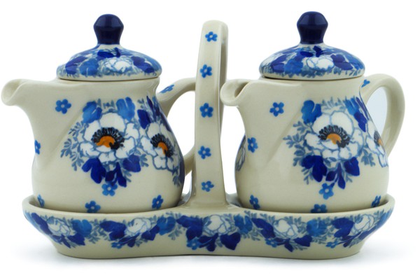 Polish Pottery Seasoning Set 6″ Blue Spring-Artisanimports|10371