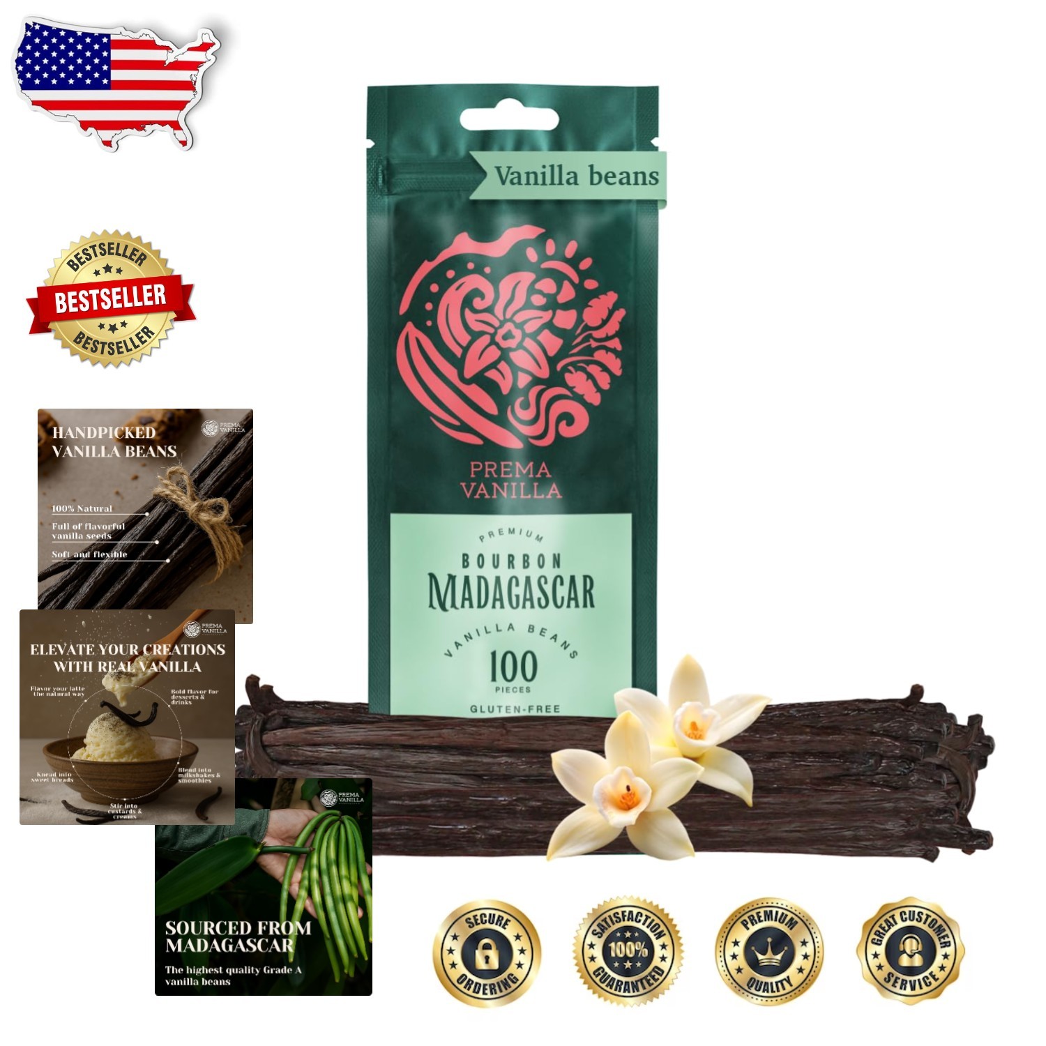 Fresh Madagascar Vanilla Pods – 100pc Grade A Bourbon, Gluten-Free & Rich Flavor