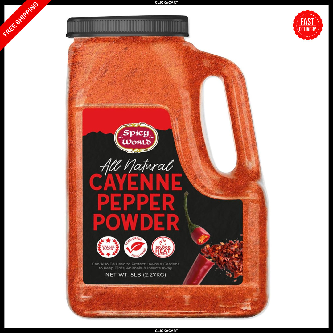 Spicy World Hot Cayenne Pepper Powder Bulk 5 LBS Jar Red Pepper 50,000 SHU Heat