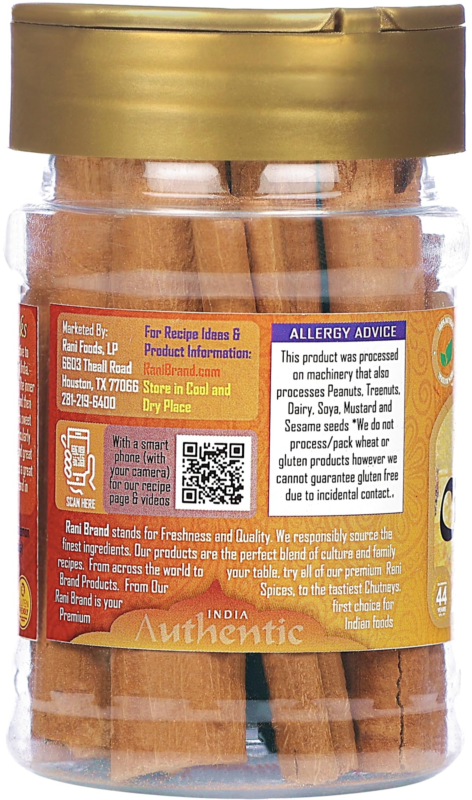 Rani Cinnamon Sticks 2oz (56g) PET Jar – 10-13 Sticks