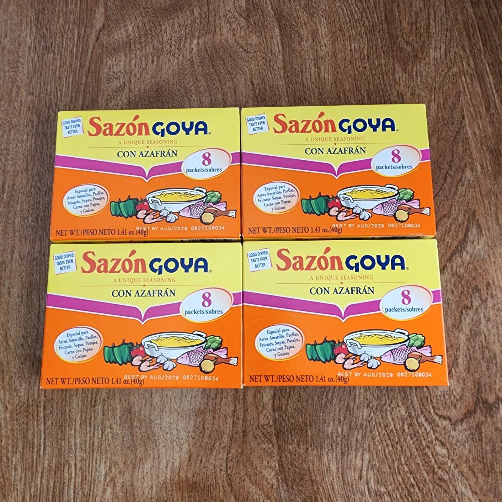 Sazon Goya Con Azafran 1.41 oz 8 Packets Per Box Lot of 4