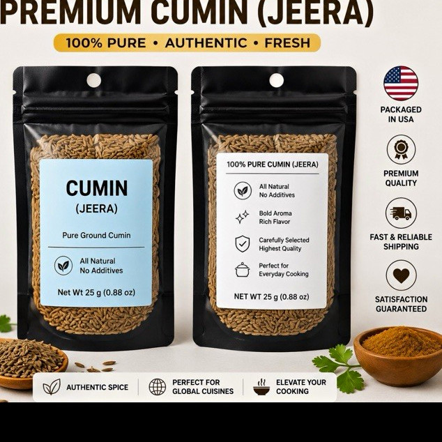 4 pack Cumin (Jeera) Whole Single Spice All Natural No Additives Pouch 25 g