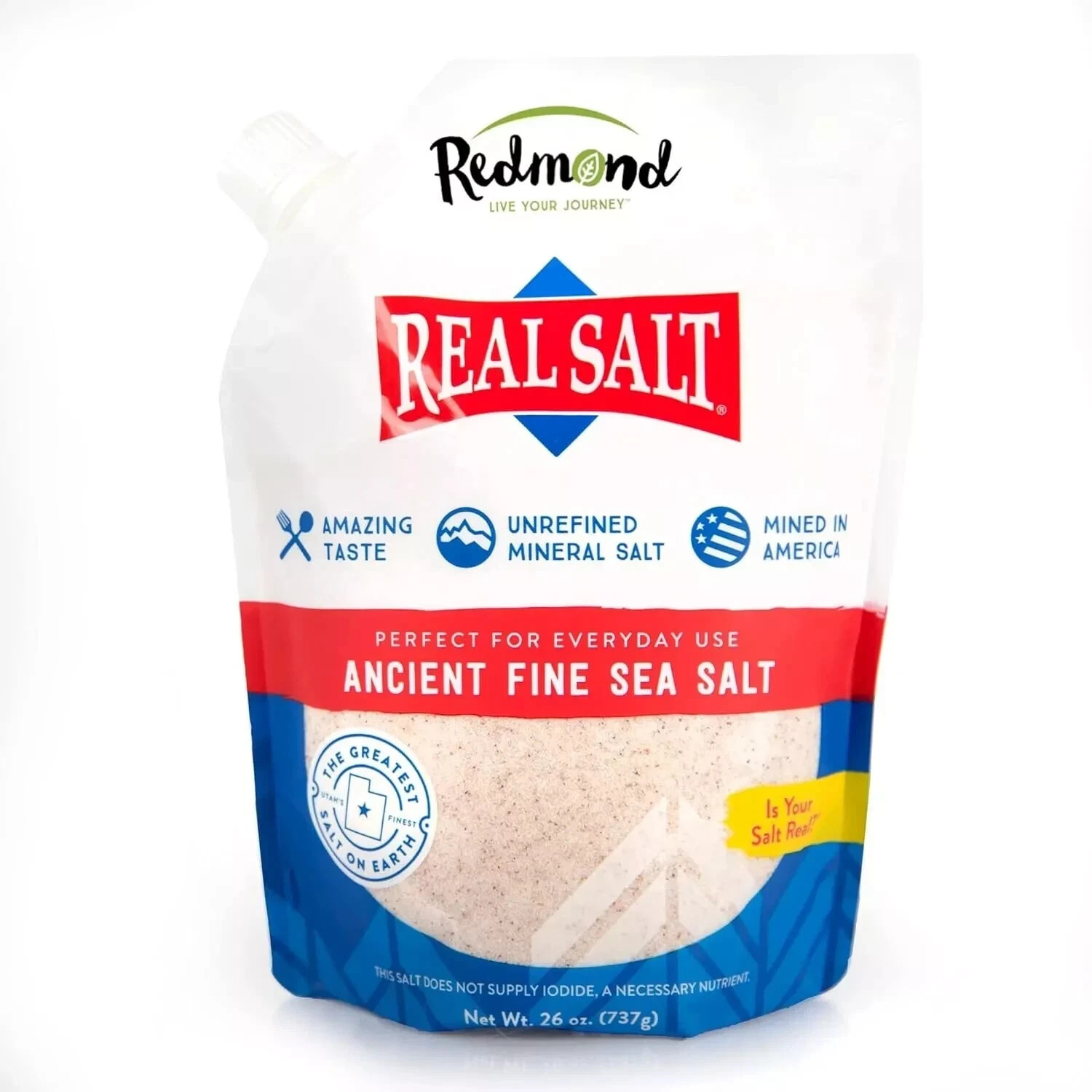 REDMOND Real Sea Salt Natural Unrefined Gluten Free Fine, 26 Ounce Pouch 1 Pack