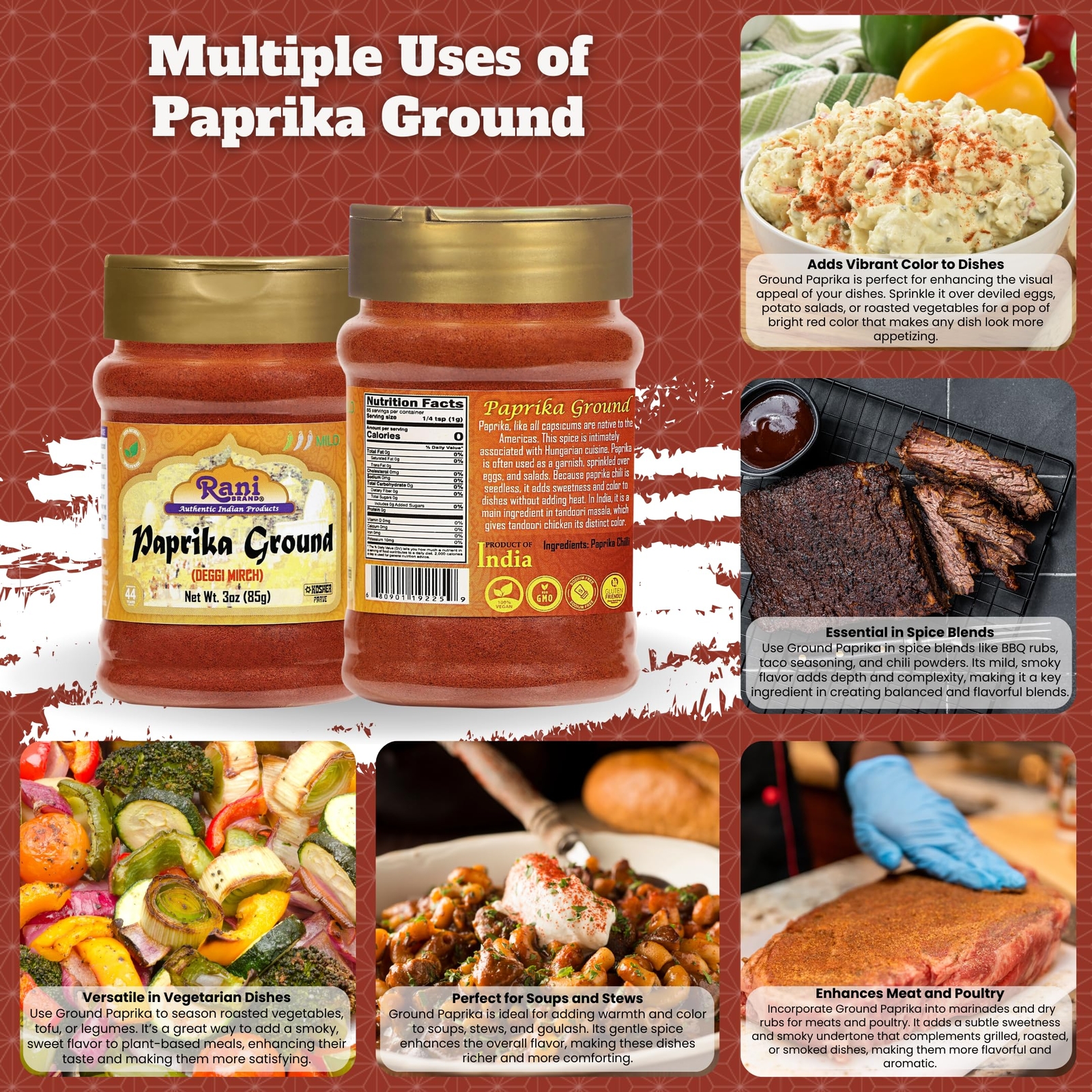 Rani Paprika (Deggi Mirch) Spice Powder, Ground 3oz (85g) PET Jar