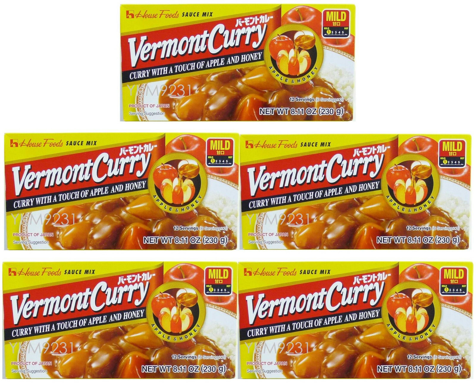 5 Japanese Vermont Curry Roux Sauce Mix Apple & Honey Mild House Foods カレー・ルー 甘口