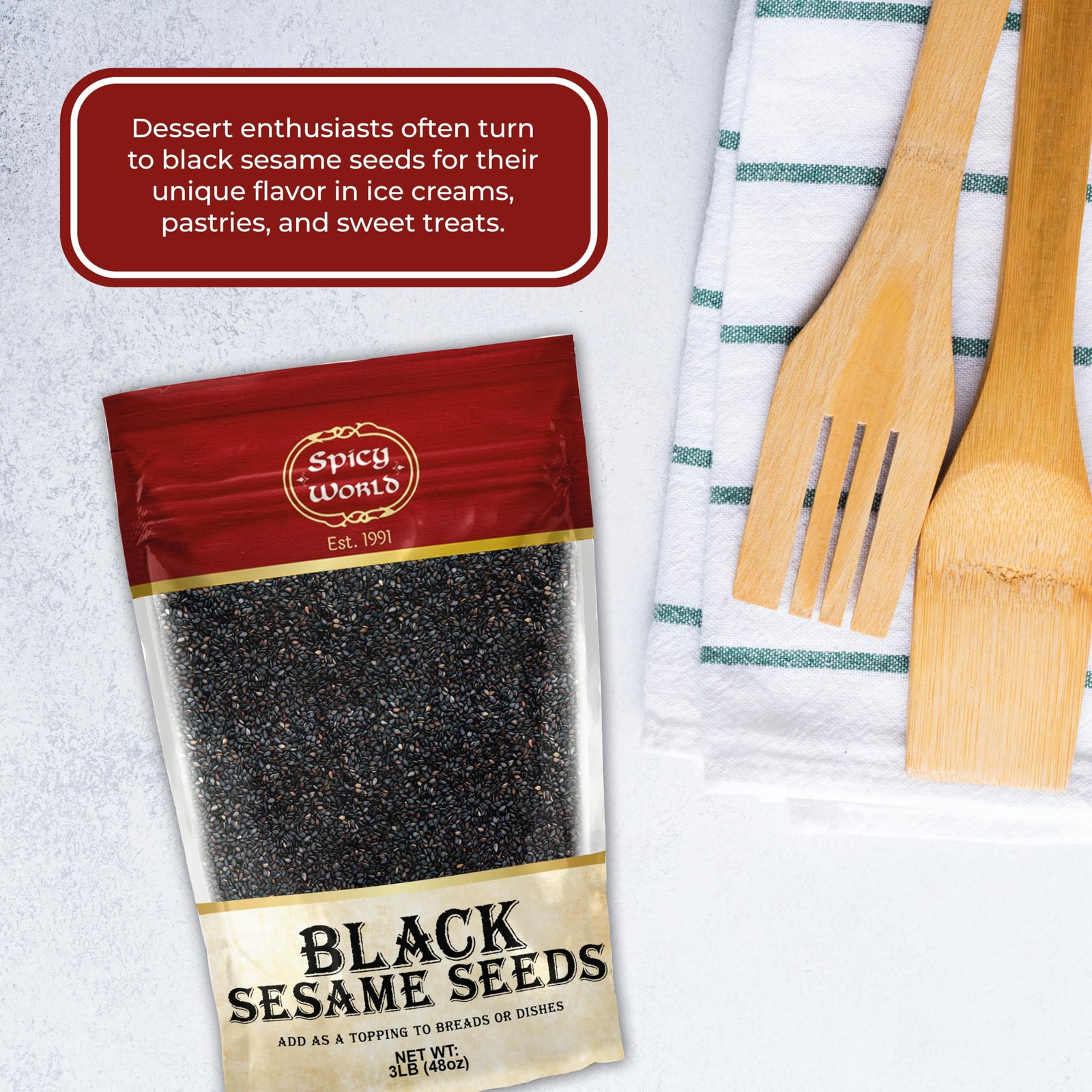Raw Black Sesame Seeds 3 LB Bag – Natural – By