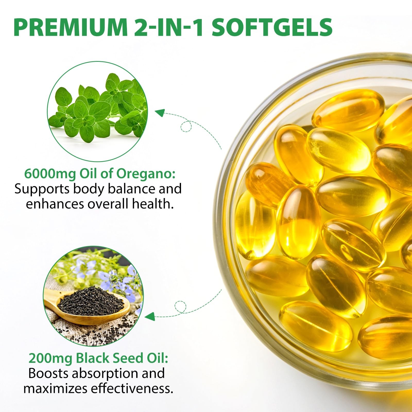 NIFEISHI Oil of Oregano with Black Seed Oil, 2 in 1 119 Count (Pack 1)