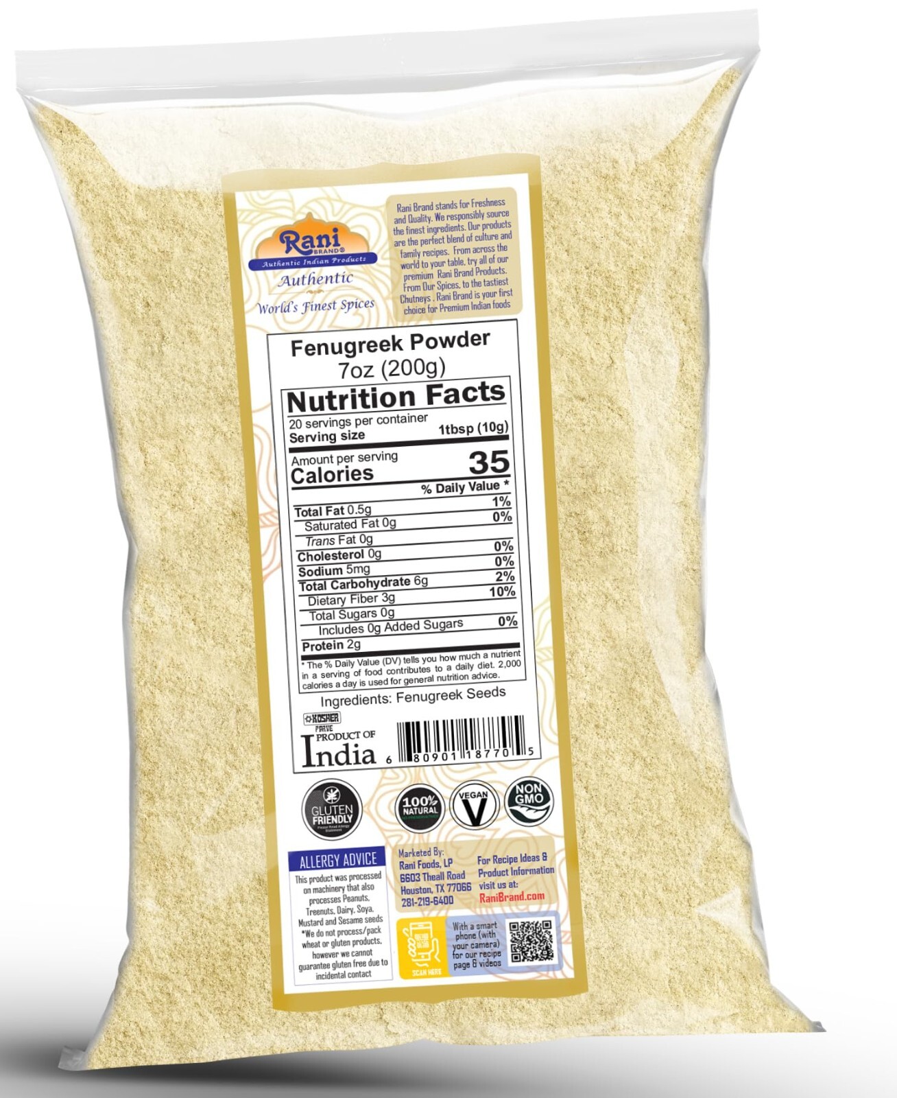 Rani Fenugreek (Methi) Seeds Ground Powder 7oz (200g)