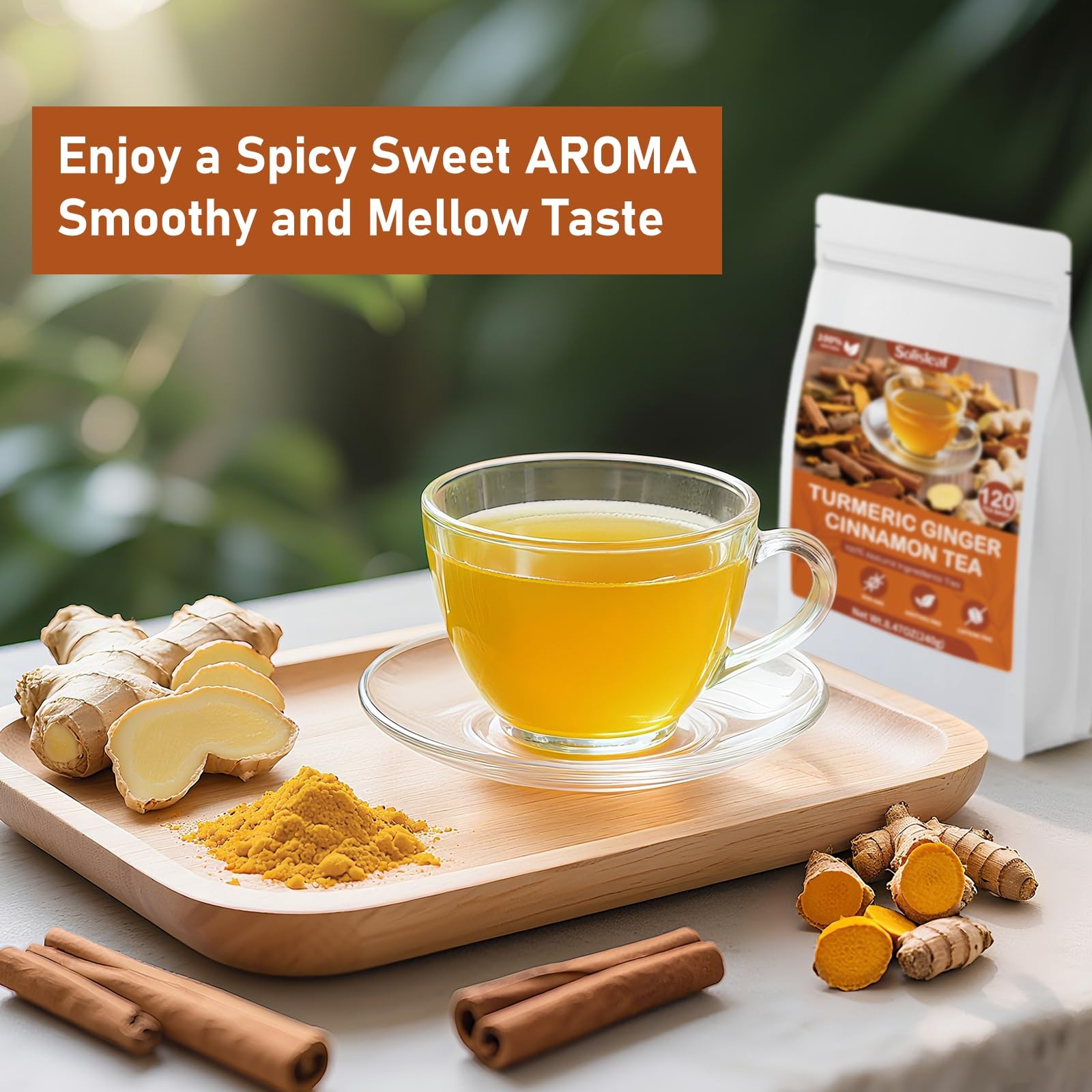Turmeric Ginger Cinnamon Tea Bags, Pure Natural 60 Bags/1 Pack