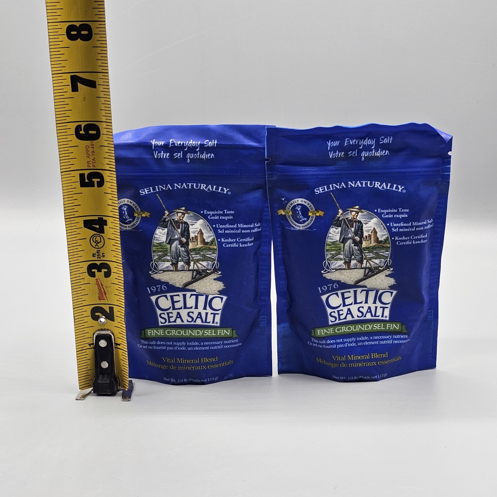 Celtic Fine Ground Sea Salt 1/4LB Resealable Pouch Lot Of 2 Pouches Kosher
