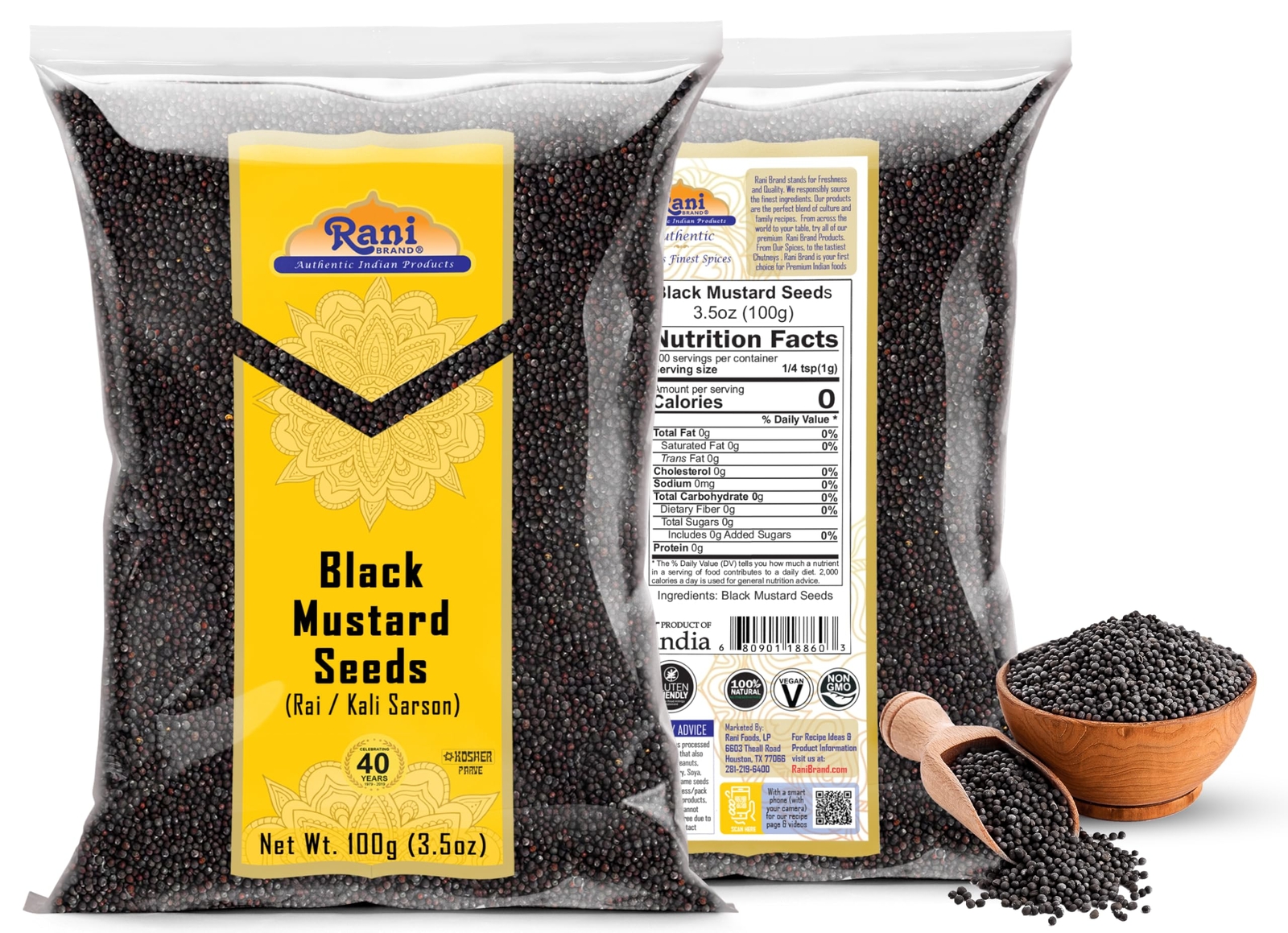 Rani Black Mustard Seeds Whole Spice (Kali Rai) 3.5oz (100g)