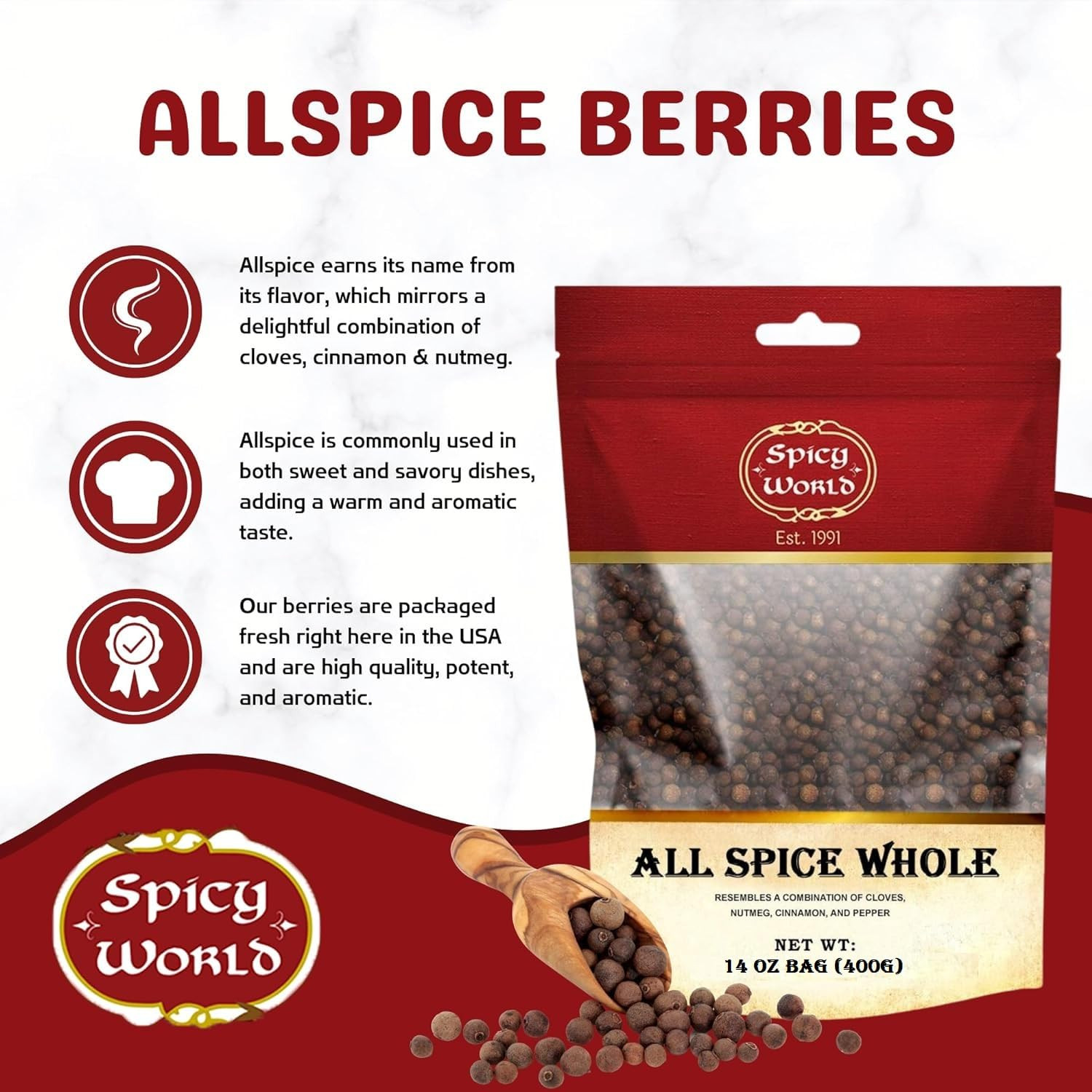 Whole Allspice Berries 14 Oz Resealable Bag | All Spice Pimento Jamaica Peppe…