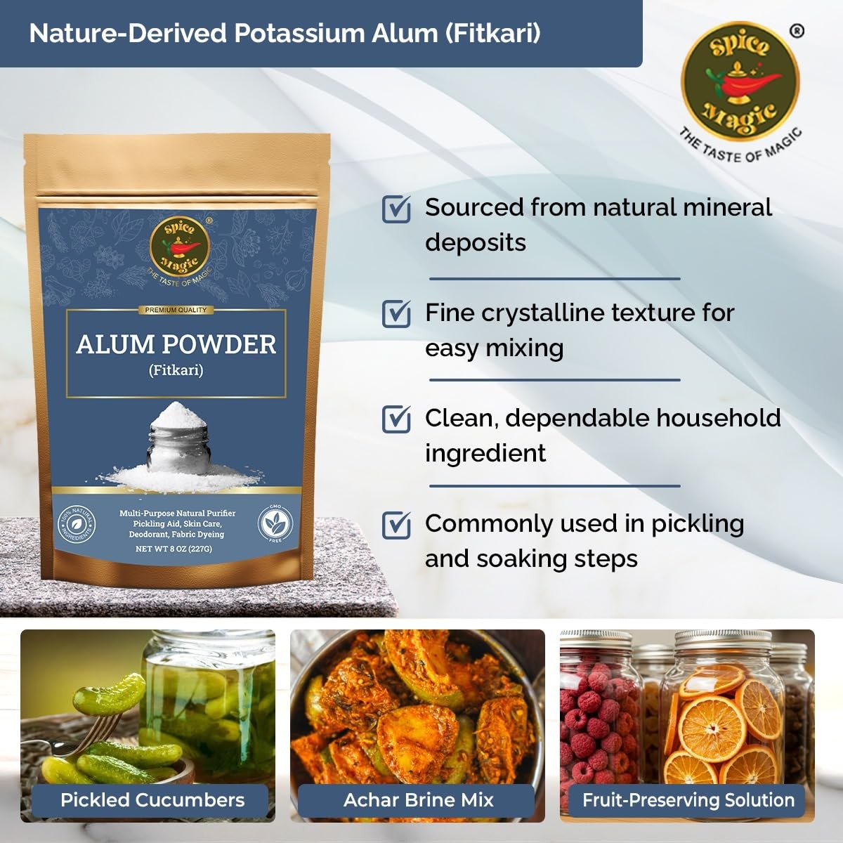 Spice Magic White Alum Powder 8oz (227g) – 100% Pure Natural Potassium Alum Po