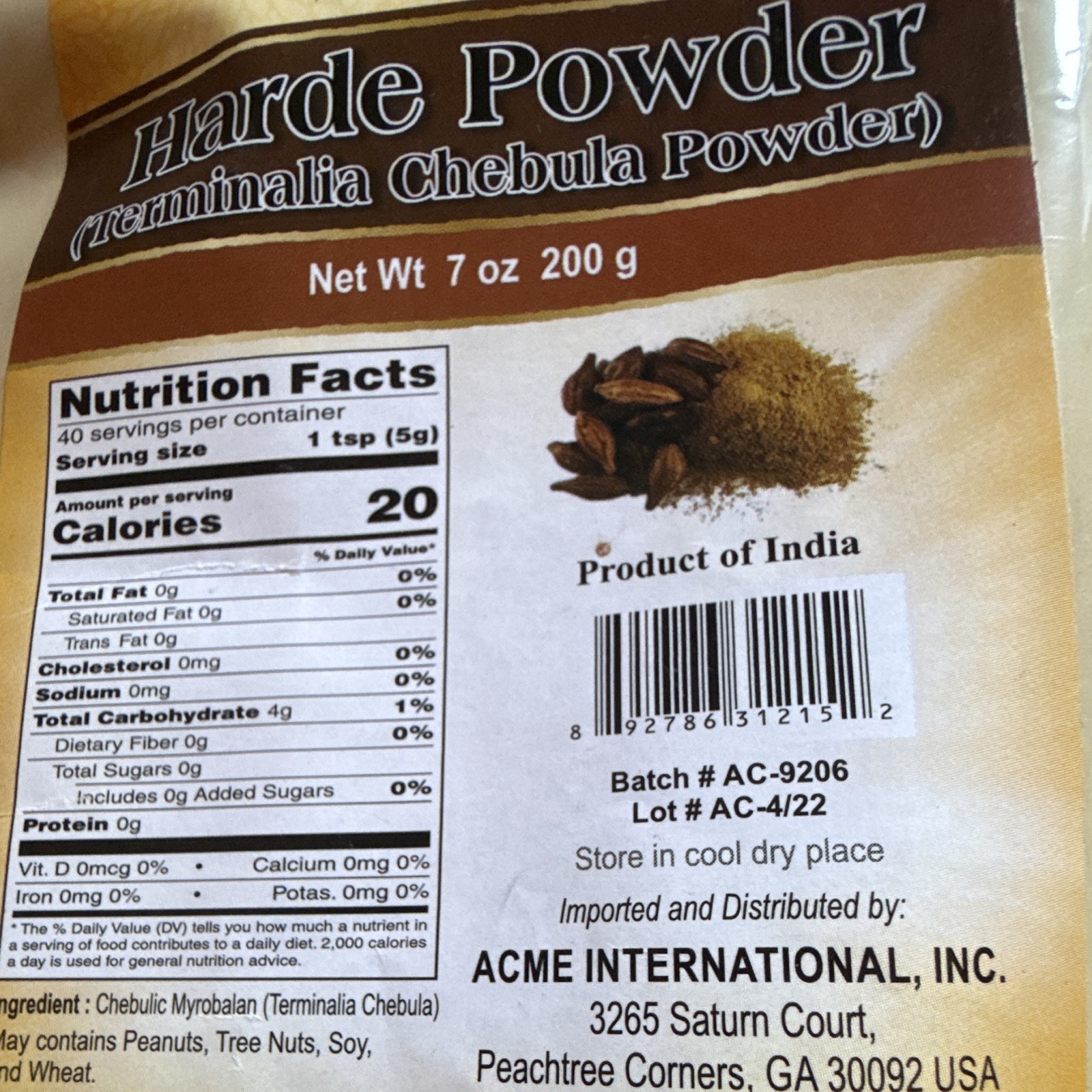 Real Harde Powder (Terminalia Chebula) Spice Powder 200g Product of India