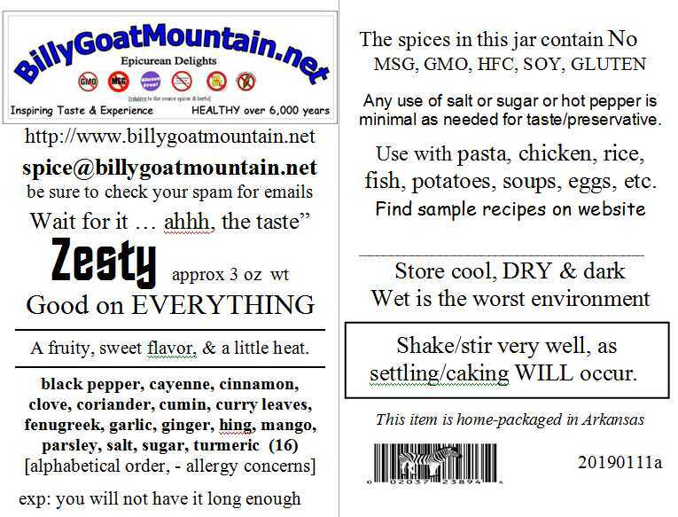 Zesty Blend Gourmet Spice Billy Goat Mountain Seasoning Herbs healthy recipes