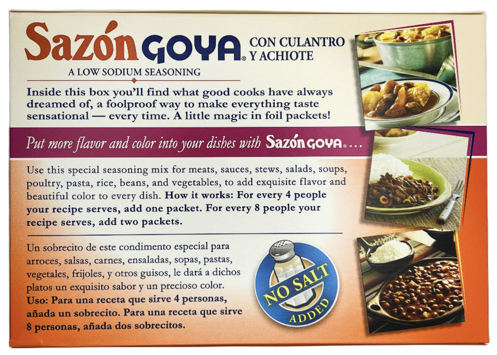 Sazon Goya Low Sodium Seasoning Con Culantro Y Achiote 3.52 oz Pack of 2