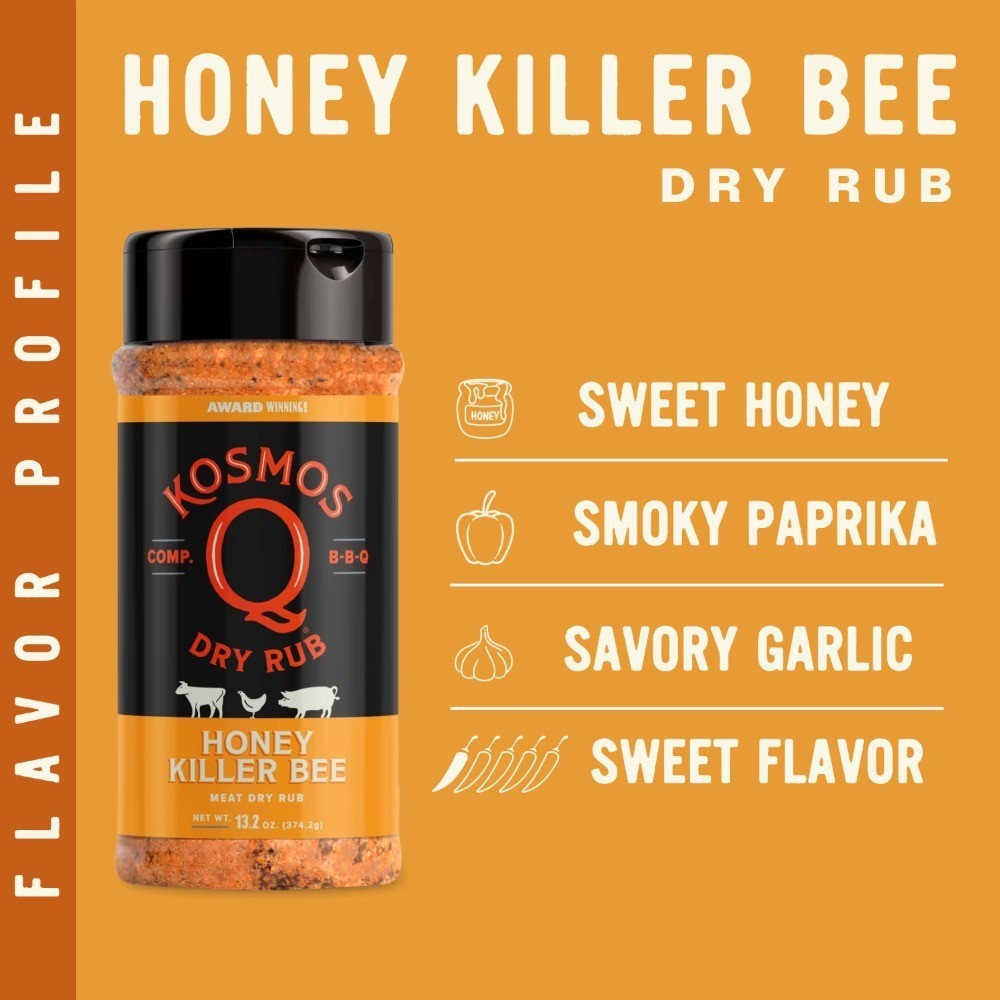 Dry BBQ Rub Seasoning for Beef Chicken Pork Honey Killer Bee Flavor 13.2 oz