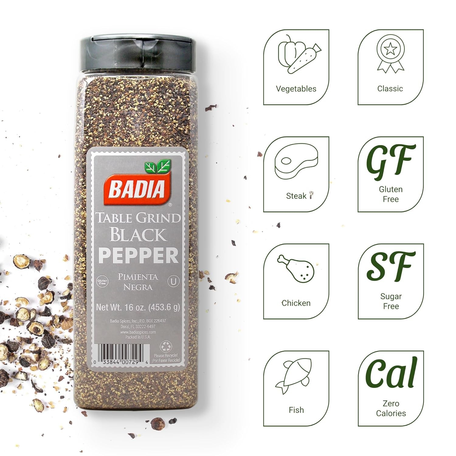 Badia Black Pepper 16oz Table Grind Premium Ground Cooking Spice