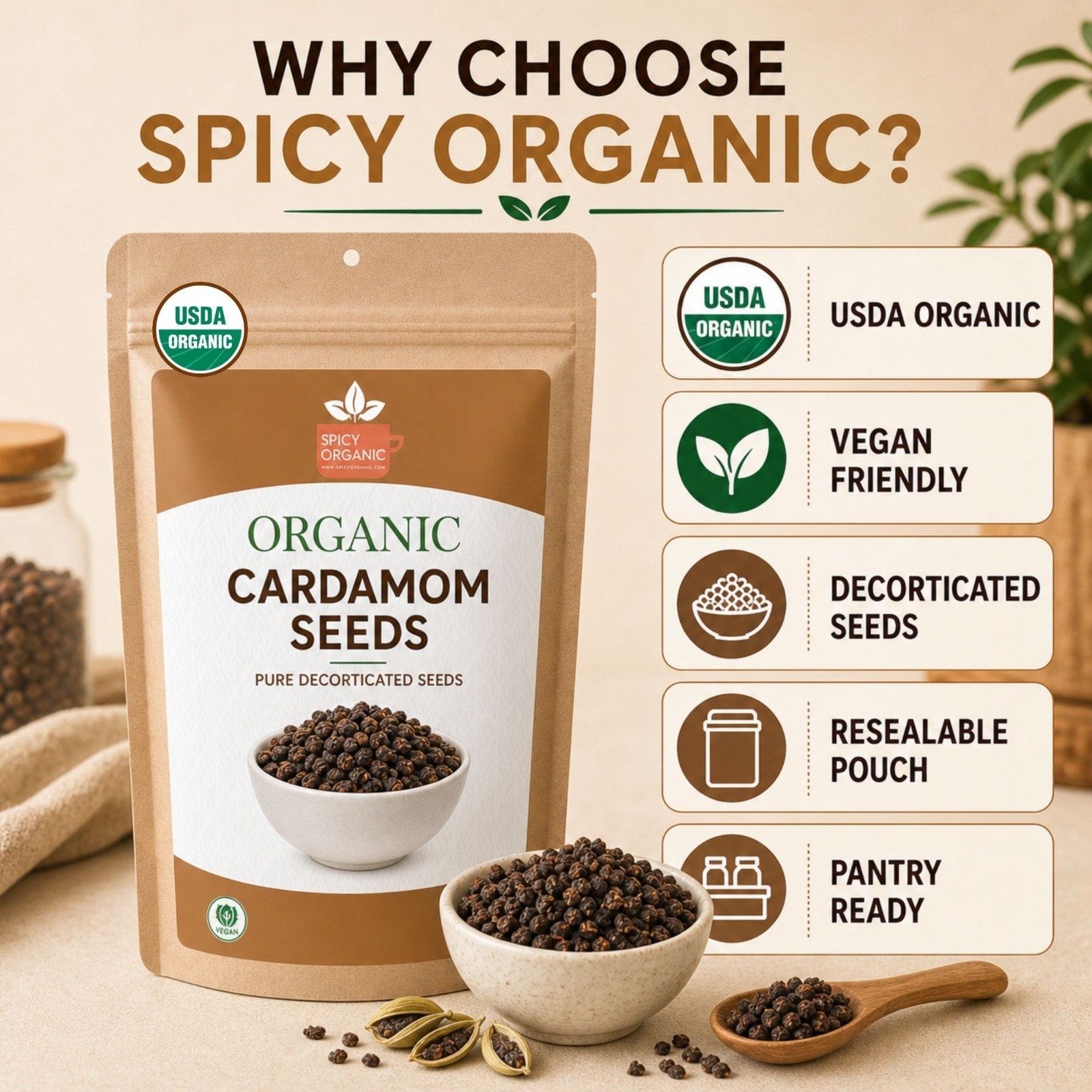 Spicy Organic Cardamom Seeds 5 lbs | USDA Organic