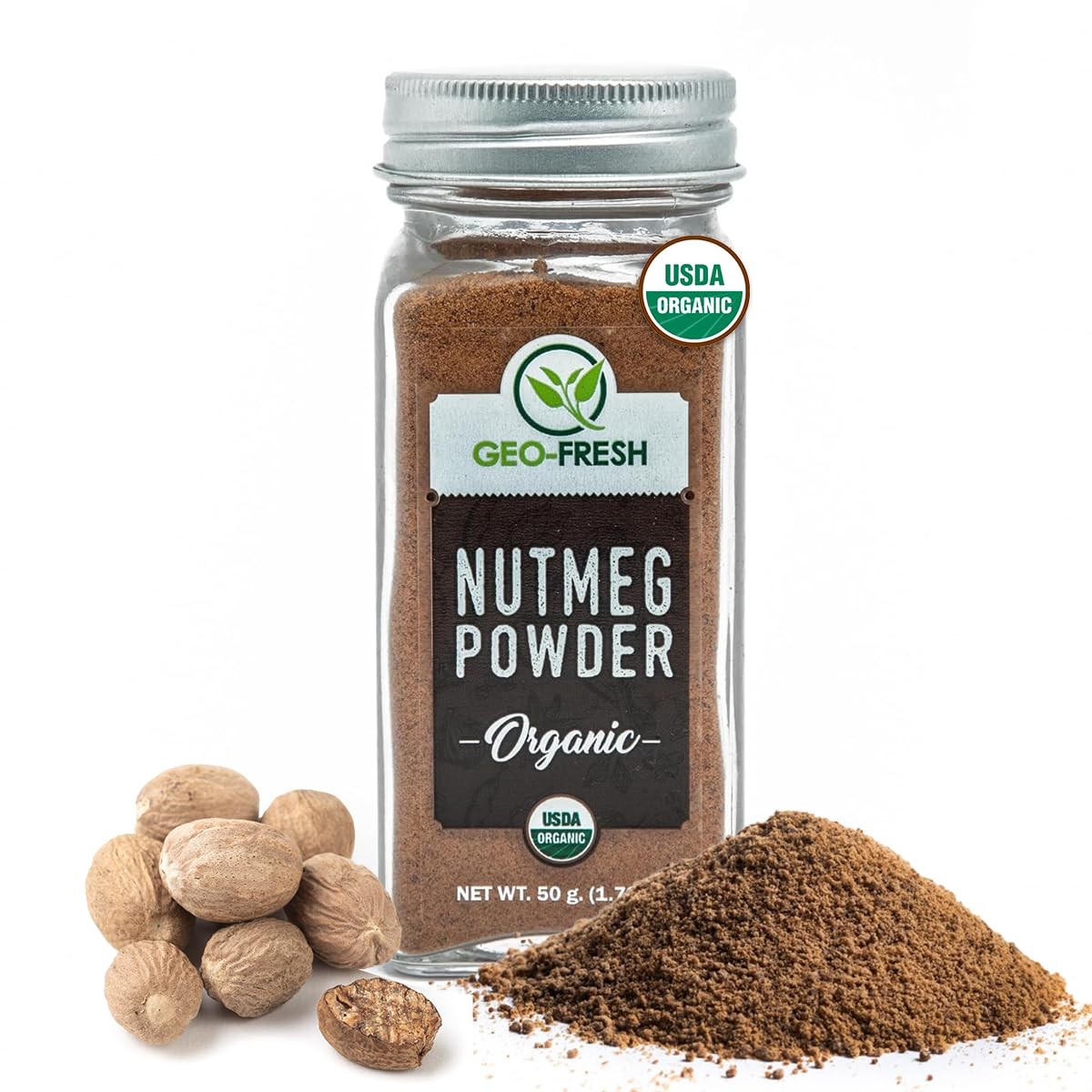 Geo-Fresh Organic Nutmeg Ground Powder, 1.76 oz (50g) Ounce (Pack of 1)