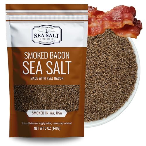 Bacon Salt, Bacon Seasoning Smoked over Alderwood, Fine Grain Sea Salt, 5 oz