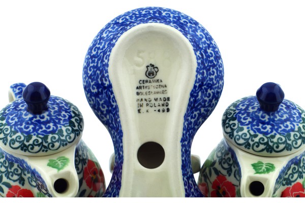 Polish Pottery Seasoning Set 6″ Red Pansy-Artisanimports|3910