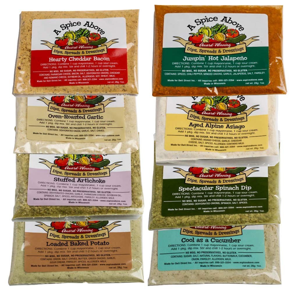 A Spice Above 8 Pack Variety of Dips, Gluten Free, Mixed Seasonings Packets f…