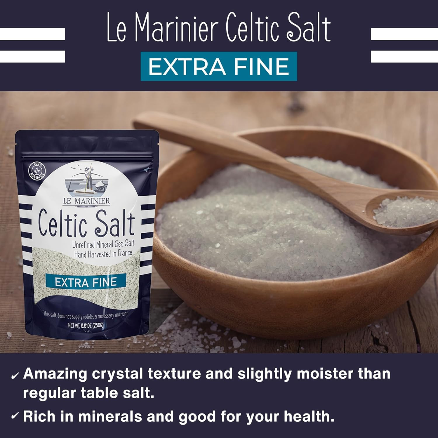 French Sea Salt Extra Fine, 8.81Oz – 0.6Lb. Celtic Salt Organic- 100% Natural, M