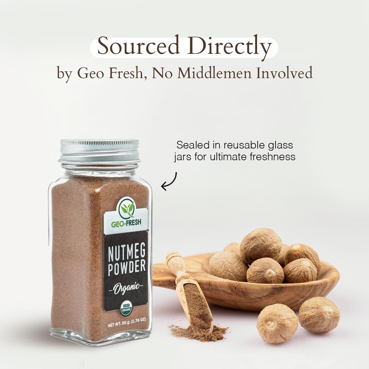 Geo-Fresh Organic Nutmeg Ground Powder, 1.76 oz (50g) Ounce (Pack of 1)