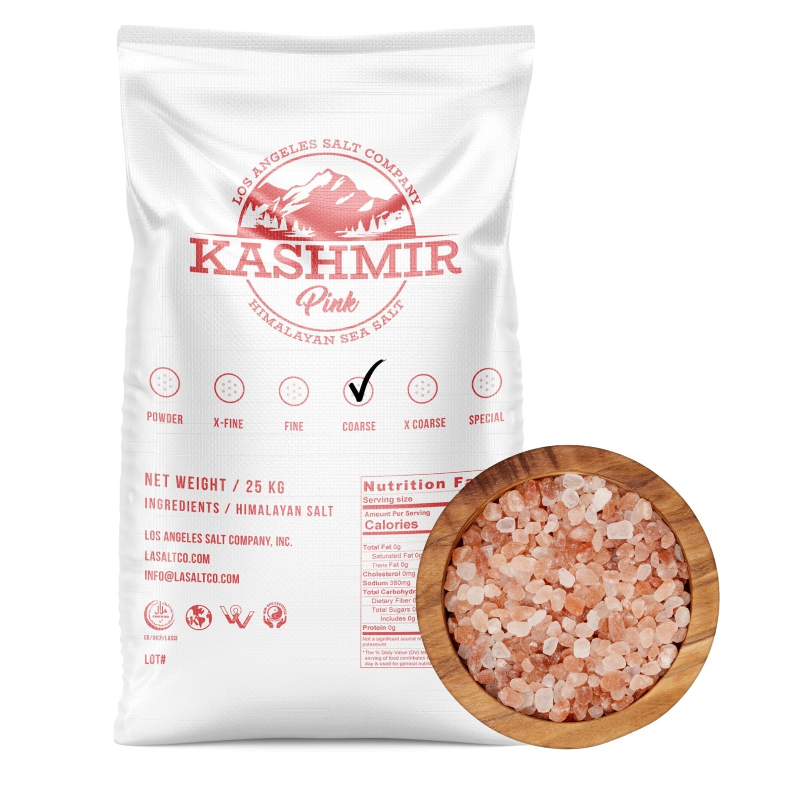 Kashmir Pink Himalayan Salt Coarse Grain 55lb Bulk Bag – Natural Mineral Rich Se