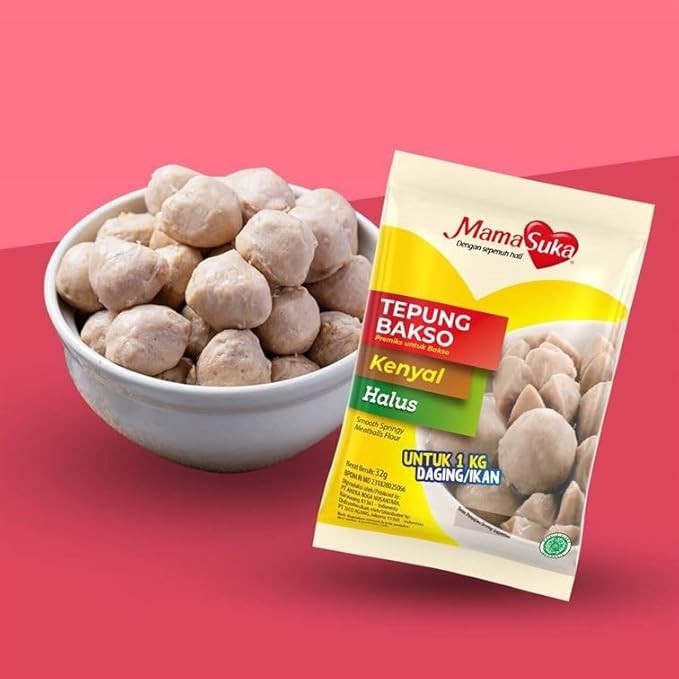Mama suka, Indonesia Seasoning, Tepung Bakso Kenyal Halus, 32g (Pack of 2)