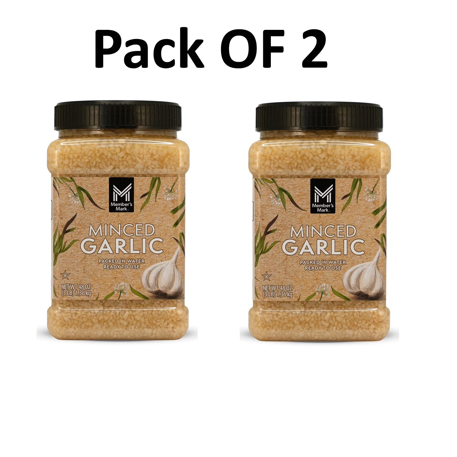 2 Pack Member’s Mark Minced Garlic, 48 oz – Total 96 oz Kosher Gluten Free Bulk