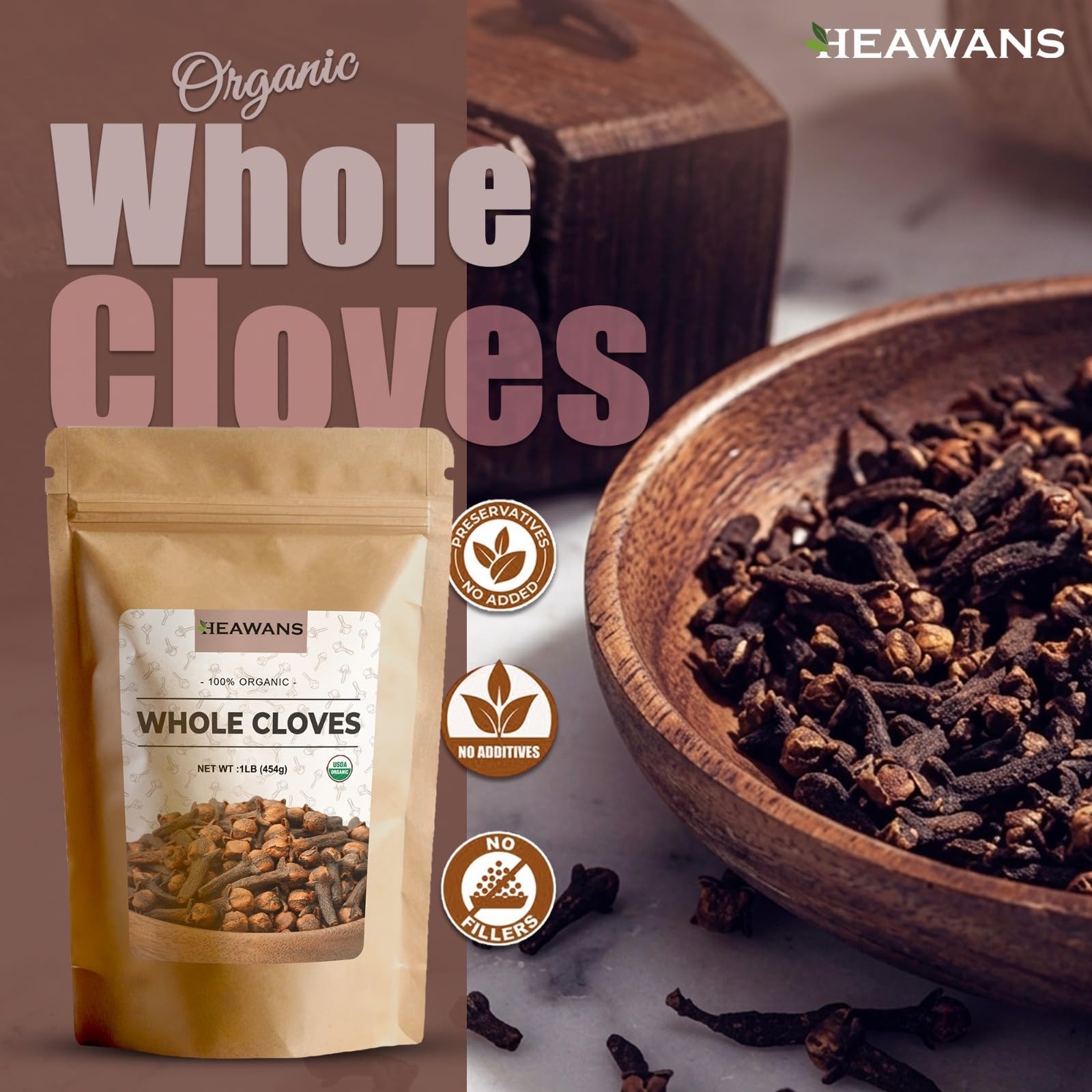 Heawans Organic premium Grade Whole Cloves 1 LB |16 oz 16 Ounce (Pack of 1)