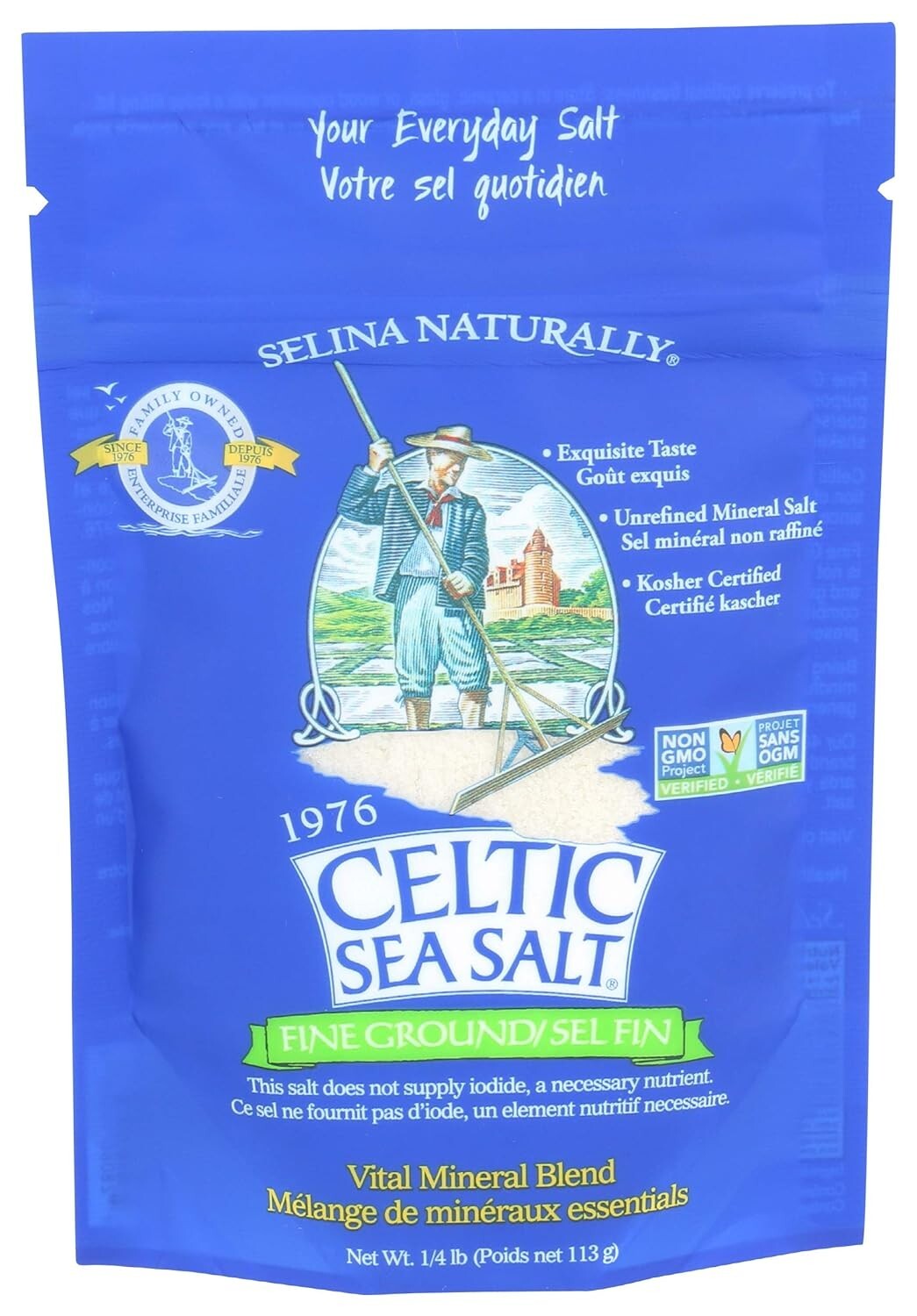 Celtic Fine Ground Sea Salt 1/4LB Resealable Pouch Lot Of 2 Pouches Kosher